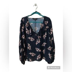 Eloquii Navy Floral Long Sleeve Blouse Size 20
